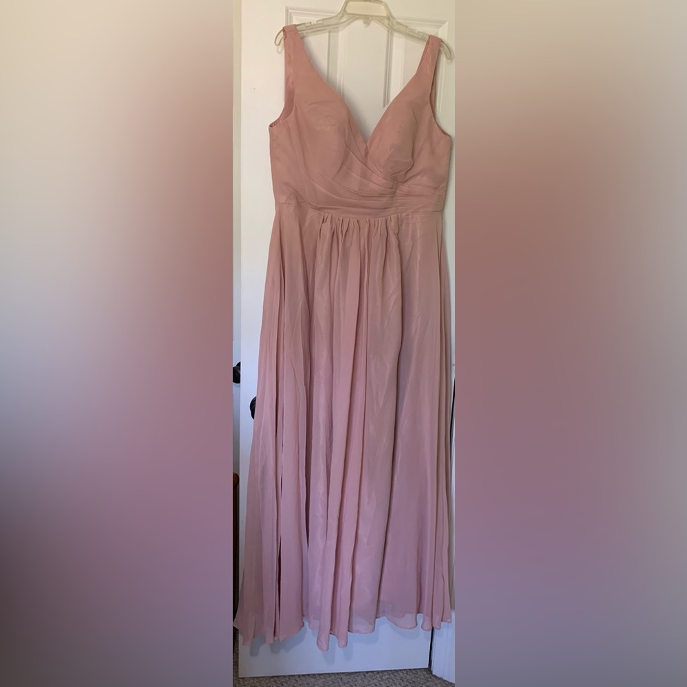 Classic Rose Pink V Neck Flowy Chiffon Gown Maxi